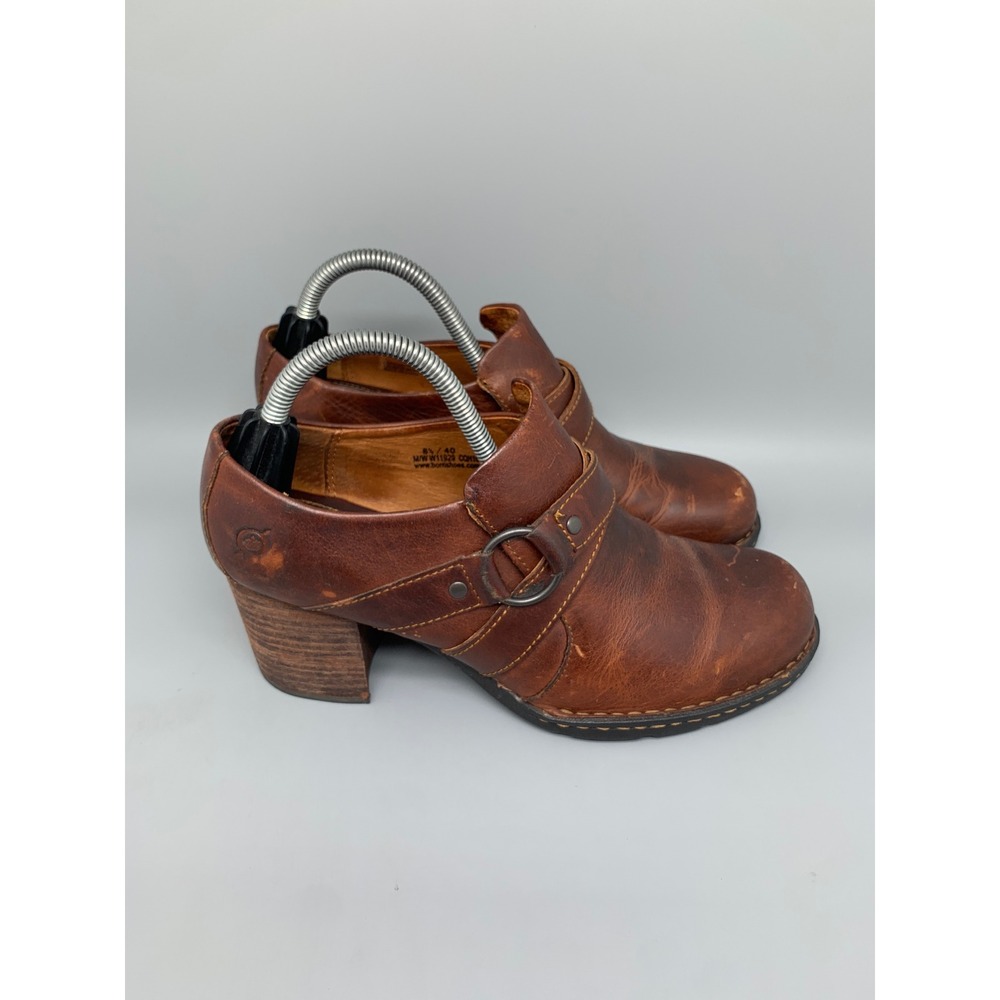 Born Handcrafted Footwear Brown Leather Heeled Booties W11929 Women's Sz 8.5